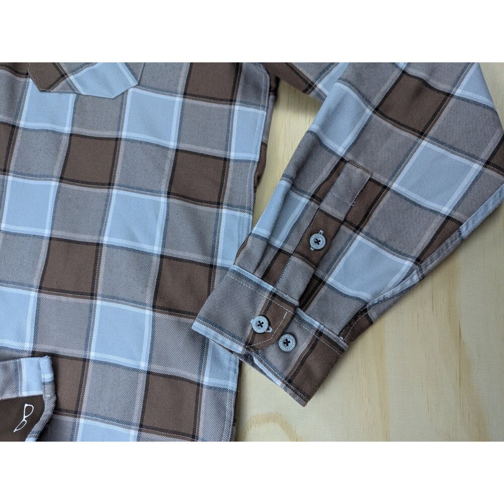 Dixxon Men's Large T Street Plaid Flannel Long Sleeve Snap Shirt Brown Blue - Picture 4 of 10